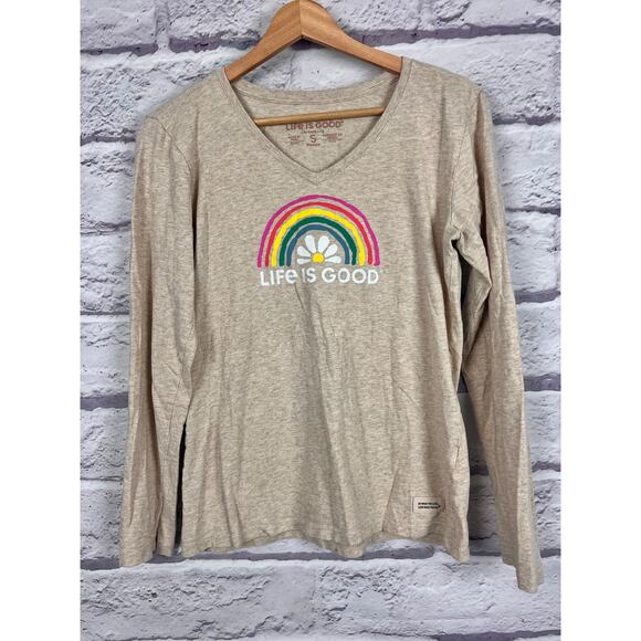 Life is Good Womens S Casual Rainbow Graphic Crusher-Lite V-Neck Long Sleeve Tee - Picture 9 of 9